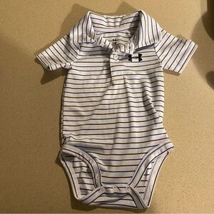 Under Armour Boys Infant Polo One Piece Color Stripes White Blue Black 12 Months